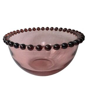 Vintage Amethyst Purple Glass Bowl with Beaded Rim 5.5 Inch Candlewick Style